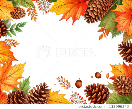 Autumn leaves and nuts frame 132996243