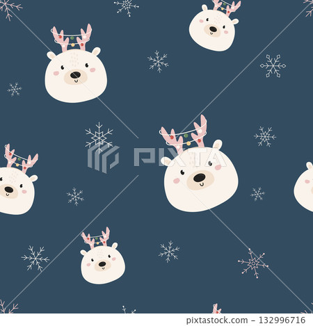Adorable Hand-Drawn Polar Repeating Pattern. Festive Merry Christmas Print for Kids Fabric, Wrapping Paper, and Textile Adorable Hand-Drawn Polar Repeating Pattern. Festive Merry Christmas Print for Kids Fabric, Wrapping Paper, and Textile 132996716
