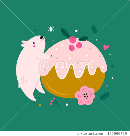 Cute Australian Wombat Hugging Christmas Pudding. Christmas Holiday Design, Print Cute Australian Wombat Hugging Christmas Pudding. Christmas Holiday Design, Print 132996719