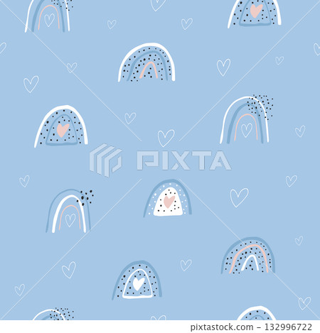 Cute Scandinavian Rainbow and Heart Seamless Pattern Print for Kids' Decor 132996722