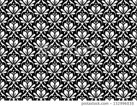 Flower geometric pattern. Seamless vector background. White and black ornament. Ornament for fabric, wallpaper, packaging. Decorative print. Flower geometric pattern. Seamless vector background. White and black ornament. Ornament for fabric, wallpaper, packaging. Decorative print. 132996838