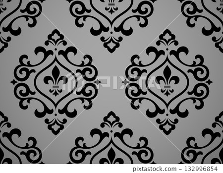 Wallpaper in the style of Baroque. Gray and black floral ornament. Seamless vector background. Graphic pattern for fabric, wallpaper, packaging. Ornate Damask flower illustration Wallpaper in the style of Baroque. Gray and black floral ornament. Seamless vector background. Graphic pattern for fabric, wallpaper, packaging. Ornate Damask flower illustration 132996854