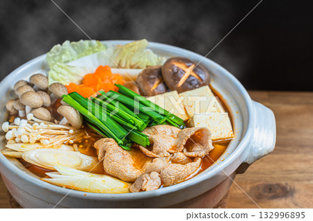 Jjigae hotpot with lots of ingredients 132996895