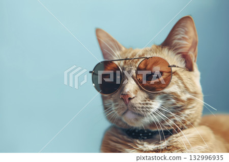 Red cat with glasses. Generative AI 132996935