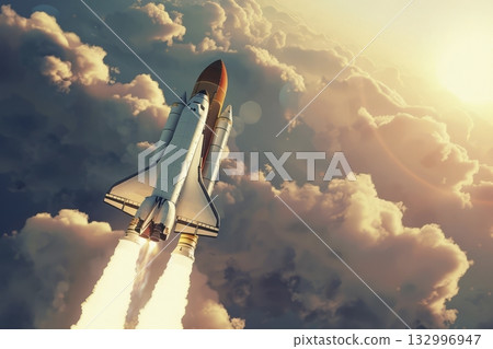 Rocket launch into space. Generative AI Rocket launch into space. Generative AI 132996947