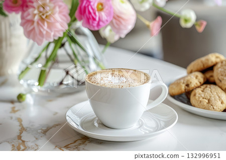 Coffee in a cup with cakes. Generative AI Coffee in a cup with cakes. Generative AI 132996951