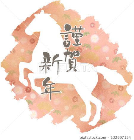 新年快樂日式圖案背景馬剪影粉紅色 新年快樂日式圖案背景馬剪影粉紅色 132997134