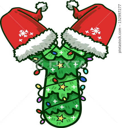 Christmas Tree Uppercase Alphabet Y with Santa Hat and Christmas Light Christmas Tree Uppercase Alphabet Y with Santa Hat and Christmas Light 132997277
