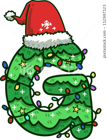 Christmas Tree Uppercase Alphabet G with Santa Hat and Christmas Light Christmas Tree Uppercase Alphabet G with Santa Hat and Christmas Light 132997323