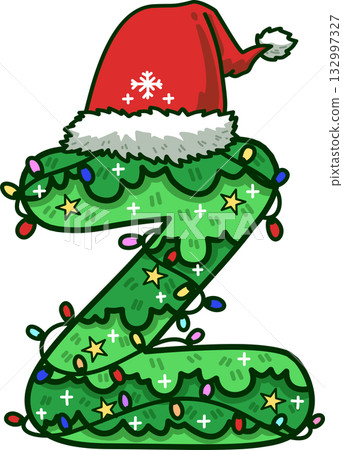 Christmas Tree Uppercase Alphabet Z with Santa Hat and Christmas Light 132997327