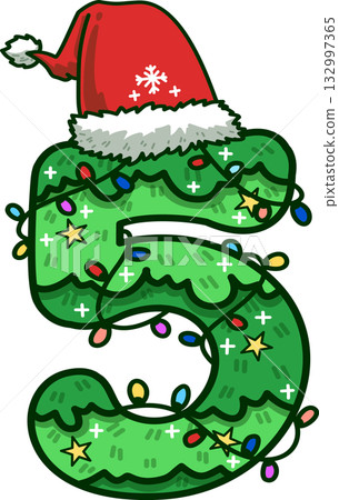 Christmas Number 5 with Santa Hat and Christmas Light Christmas Number 5 with Santa Hat and Christmas Light 132997365