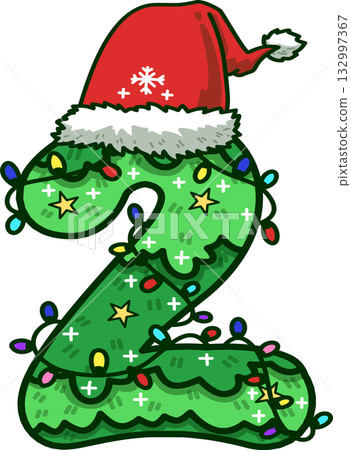 Christmas Number 2 with Santa Hat and Christmas Light Christmas Number 2 with Santa Hat and Christmas Light 132997367