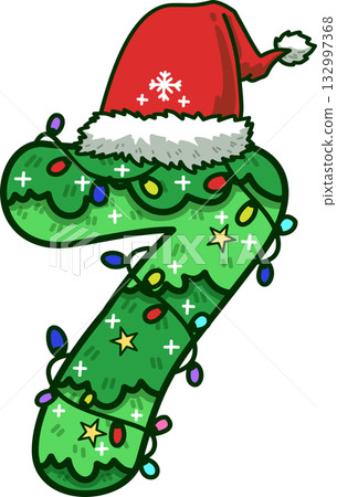 Christmas Number 7 with Santa Hat and Christmas Light Christmas Number 7 with Santa Hat and Christmas Light 132997368