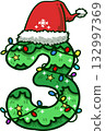 Christmas Number 3 with Santa Hat and Christmas Light 132997369