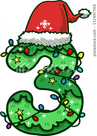 Christmas Number 3 with Santa Hat and Christmas Light Christmas Number 3 with Santa Hat and Christmas Light 132997369