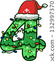 Christmas Number 4 with Santa Hat and Christmas Light 132997370