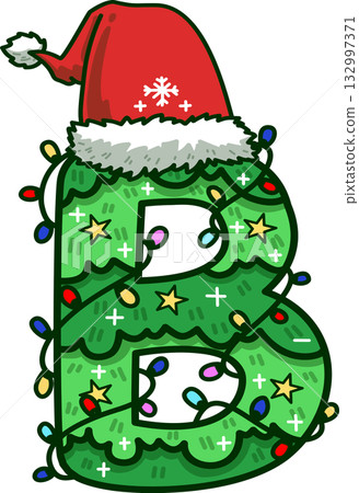Christmas Tree Uppercase Alphabet B with Santa Hat and Christmas Light Christmas Tree Uppercase Alphabet B with Santa Hat and Christmas Light 132997371