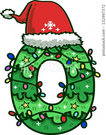 Christmas Tree Uppercase Alphabet O with Santa Hat and Christmas Light 132997372