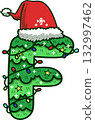 Christmas Tree Uppercase Alphabet F with Santa Hat and Christmas Light 132997462