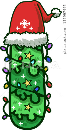 Christmas Tree Uppercase Alphabet I with Santa Hat and Christmas Light 132997465