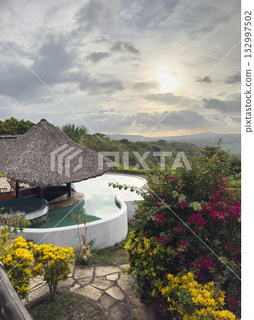 Pool with canopy on green nature background 132997502