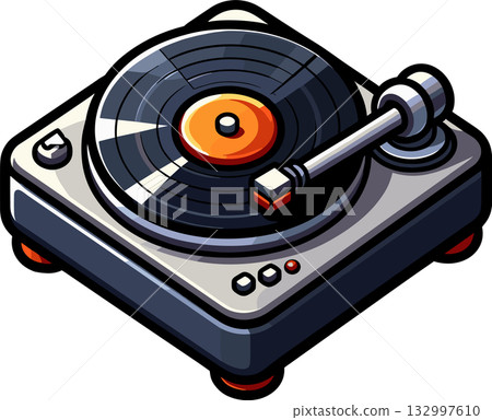 唱片機播放唱片的插圖 132997610