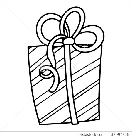 Cute Christmas coloring page. Gift box. Vector illustration in doodle style. 132997706
