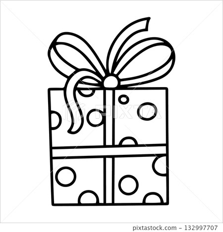 Cute Christmas coloring page. Gift box. Vector illustration in doodle style. Cute Christmas coloring page. Gift box. Vector illustration in doodle style. 132997707