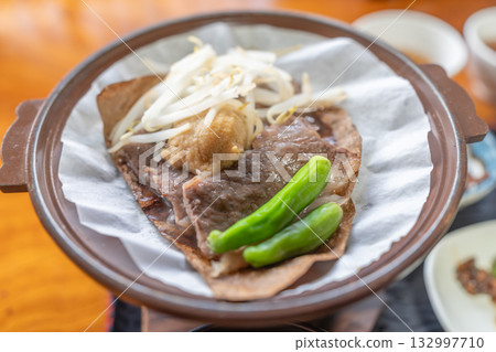 Hida beef with magnolia leaf miso Hida beef with magnolia leaf miso 132997710