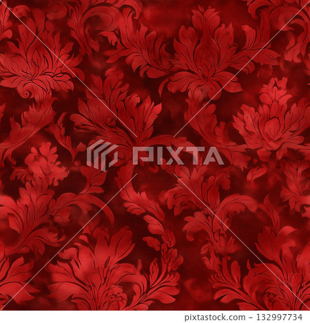 Seamless ruby red damask-style fabric texture 132997734