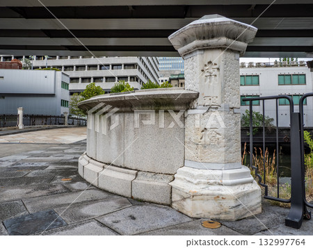 The main pillar of Tokiwabashi, the oldest stone bridge still standing in Tokyo 132997764