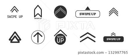Swipe arrow, scroll or slide button. Set simple modern for social media with business infographic. Up arrow Ui button symbol. Swipe Up icons for social media stories.  132997765