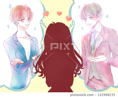 女人想像兩個男人，愛情，剪影 132998235