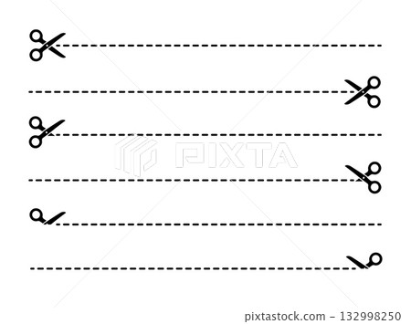 Scissors icons set with cut lines and dashed borders, symbolizing cutting and trimming in minimal doodle style. Perfect for design projects, apps, websites, crafts, and creative illustrations. Scissors icons set with cut lines and dashed borders, symbolizing cutting and trimming in minimal doodle style. Perfect for design projects, apps, websites, crafts, and creative illustrations. 132998250