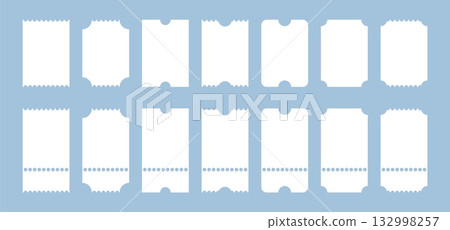 white ticket mockups with ruffled edges and subtle shadows, presented as small vertical empty templates. Ideal for concerts, movies, theater, boarding, lottery, or sale coupons, perfect for digital white ticket mockups with ruffled edges and subtle shadows, presented as small vertical empty templates. Ideal for concerts, movies, theater, boarding, lottery, or sale coupons, perfect for digital 132998257