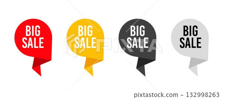 3D round sticker badge with a big sale symbol and offer message. Ideal for advertising, shopping promotions, and clearance sales, this vector illustration captures attention for retail and marketing 3D round sticker badge with a big sale symbol and offer message. Ideal for advertising, shopping promotions, and clearance sales, this vector illustration captures attention for retail and marketing 132998263
