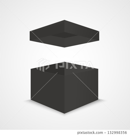 Realistic black luxury gift box mockup isolated on white background. Perfect for packaging design, branding, product presentation, and elegant templates. Realistic black luxury gift box mockup isolated on white background. Perfect for packaging design, branding, product presentation, and elegant templates. 132998356