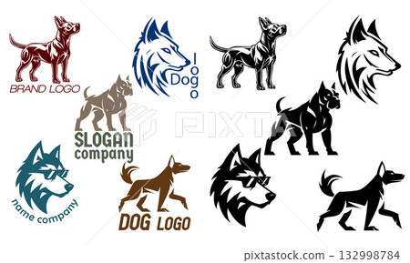 dog logo creative and original for your business or company set logotype cartoon stock color and black and white vector illustration 132998784