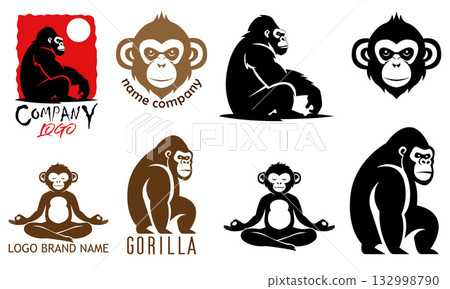 monkey gorilla chimpanzee logo creative and original for your business or company set logotype cartoon stock color and black and white vector illustration monkey gorilla chimpanzee logo creative and original for your business or company set logotype cartoon stock color and black and white vector illustration 132998790