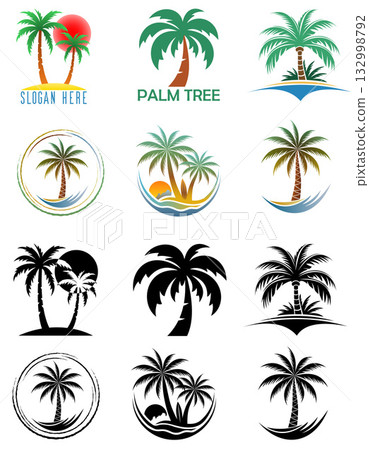 palm tree tropical logo for your business set logotype cartoon stock color and black and white vector illustration palm tree tropical logo for your business set logotype cartoon stock color and black and white vector illustration 132998792