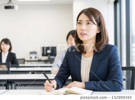 A woman taking a seminar seriously A woman taking a seminar seriously 132999395