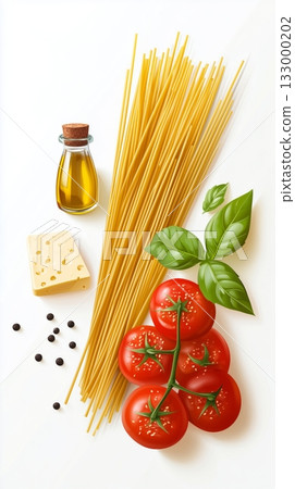 Fresh Ingredients Create a Delicious Pasta Dish With Vibrant Colors and Textures in a Kitchen Setting Details matter. 133000202