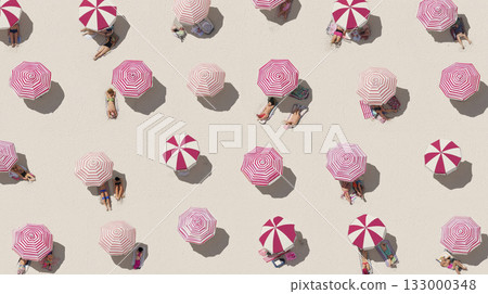 Beach umbrella pattern aerial view summer beach sandy texture sunbathing minimalist shadow vacation vibe 133000348
