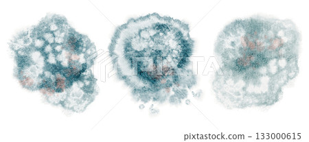 Hand drawn watercolor splashes in turquoise and blue. Abstract paint stains and blots for design and decoration. Isolated elements for background, banner, and template. 133000615