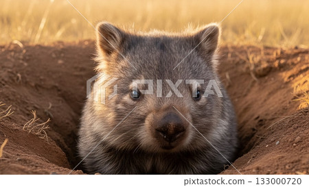 Northern Hairy-nosed Wombat 4K AI Wildlife Photo in Burrow 133000720