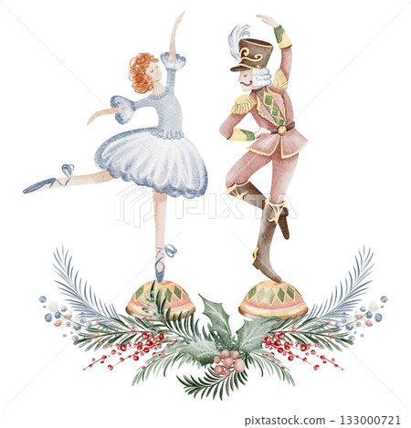 Ballet Dancer And Toy Soldier Dancing With Christmas Figurines 133000721