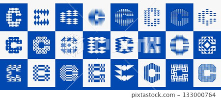 Decorative abstract typeface letter C logo bundle Decorative abstract typeface letter C logo bundle 133000764