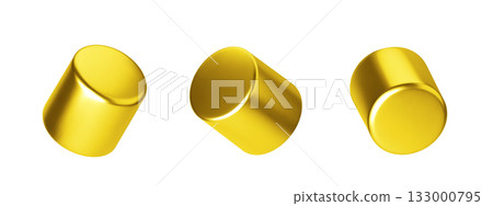 3D golden cylinders with metallic gradient and realistic shine. Abstract geometric shapes in luxury vector style. Modern glossy gold elements for elegant design, decor, and futuristic compositions 3D golden cylinders with metallic gradient and realistic shine. Abstract geometric shapes in luxury vector style. Modern glossy gold elements for elegant design, decor, and futuristic compositions 133000795