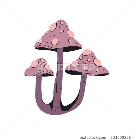 Amethyst deceiver mushroom. Vector fungus icon. Laccaria amethystina or violet edible forest fungi symbol. Woodland element with stem and cap. Natural toadstool. Nature and botany, biology sign. Amethyst deceiver mushroom. Vector fungus icon. Laccaria amethystina or violet edible forest fungi symbol. Woodland element with stem and cap. Natural toadstool. Nature and botany, biology sign. 133000836