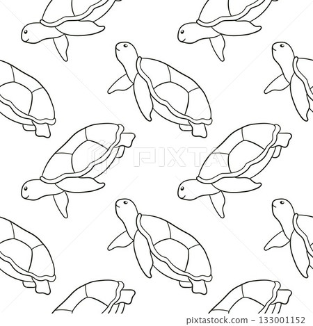Sea turtle seamless pattern in line art style. Silhouette of undersea animal for summer design. 133001152